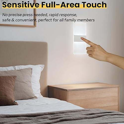 Miniatura 2 de Apliques de pared modernos, funciona con batería USB recargable, 2 lámparas de pared LED acrílicas para sala de estar, dormitorio, pasillo, ajuste