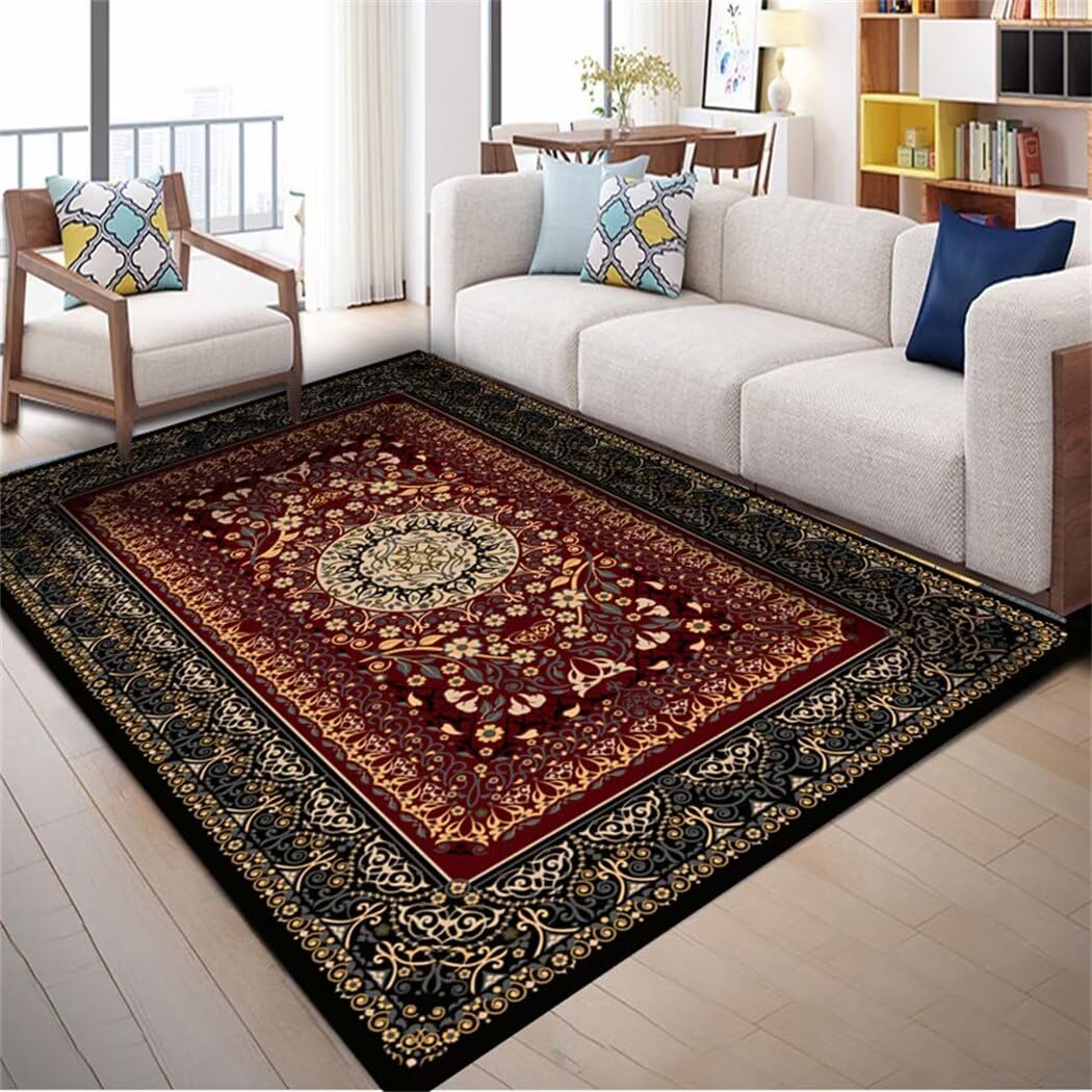 Tapis de salle à manger facile à nettoyer floral rouge 90x120