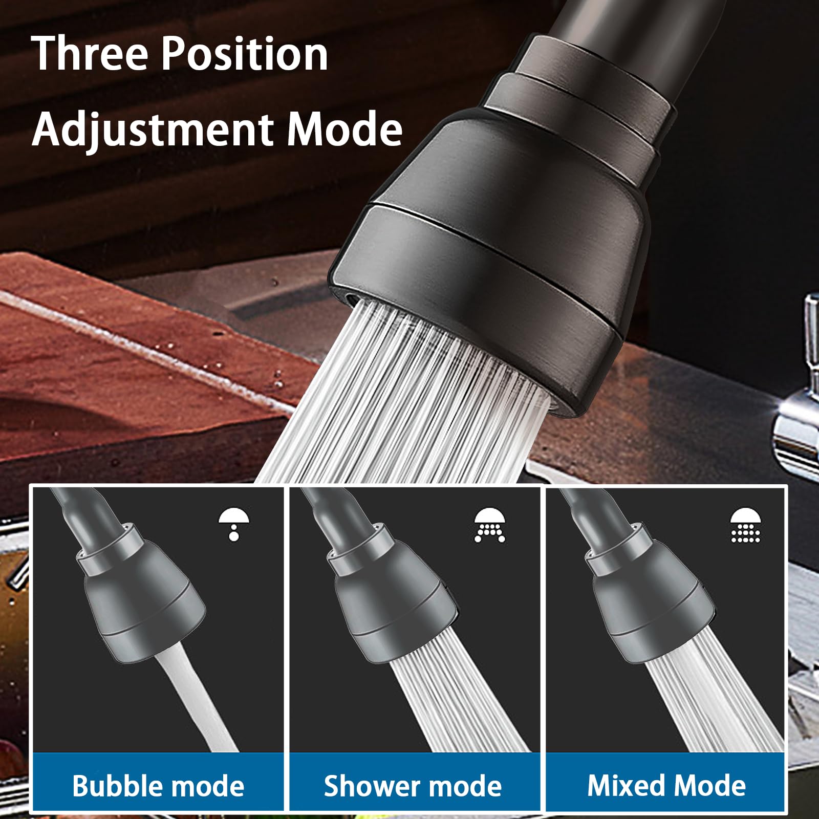 Rubinetto da cucina Exteio, rubinetto da cucina girevole a 360° Exteio, rubinetto da cucina a 3 modalità, rubinetto a risparmio idrico con adattatore Tye, adatto per cucina e bagno