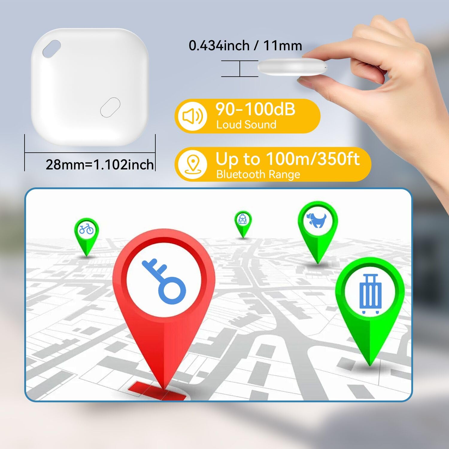 Smart Tag Android, Air Tag Localizzatore Bluetooth Compatibile con Trova dispositivo (Solo Android) Tag per Chiavi,Bagagli,Borse,Zaini,Impermeabile IP67 - Bianco 1 Pezzi