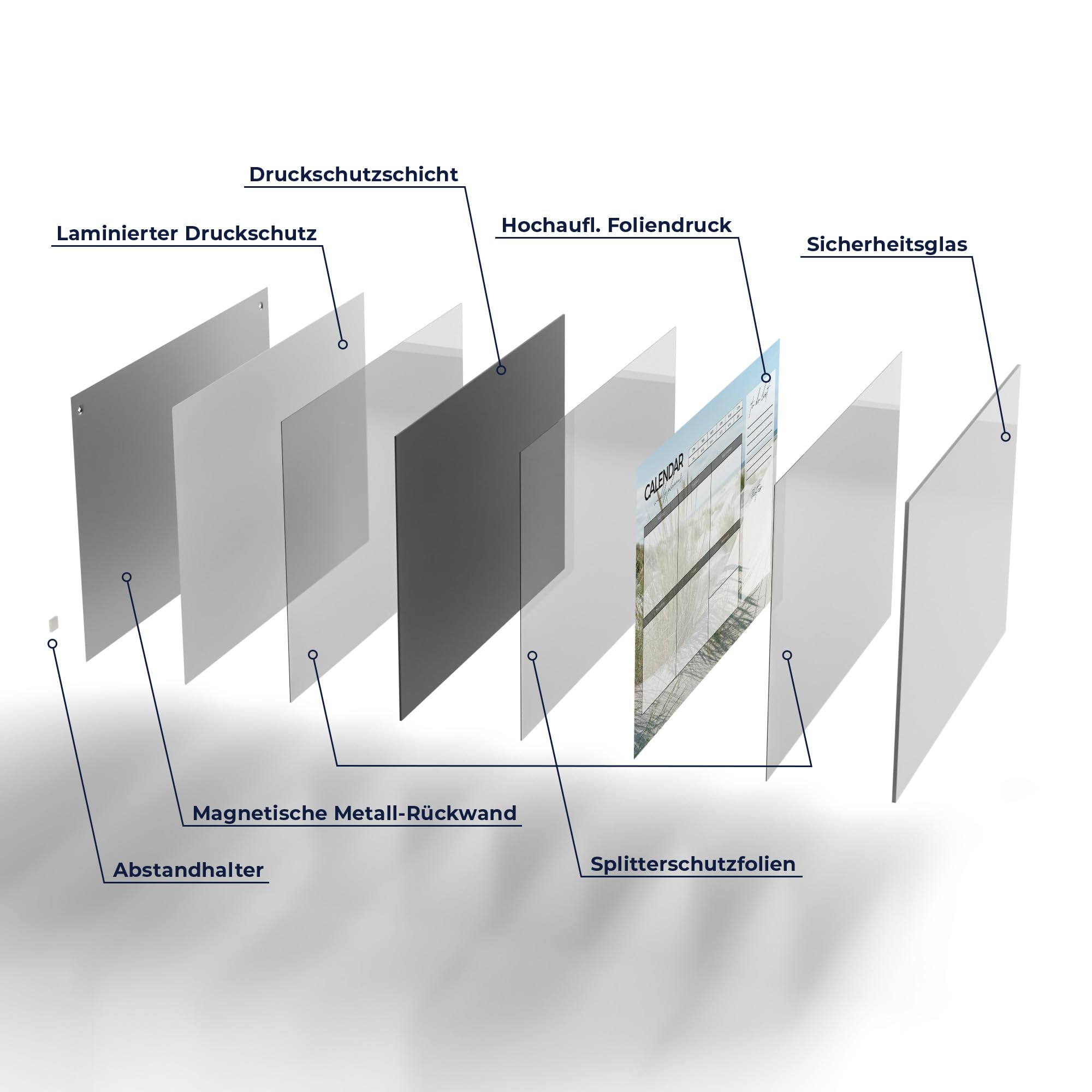 DEQORI Lavagna magnetica in vetro | 90 x 60 cm | motivo "Agenda settimanale sabbia (EN)" | Lavagna magnetica con magneti, penna e panno per cucina e ufficio, lavagna magnetica e scrivibile