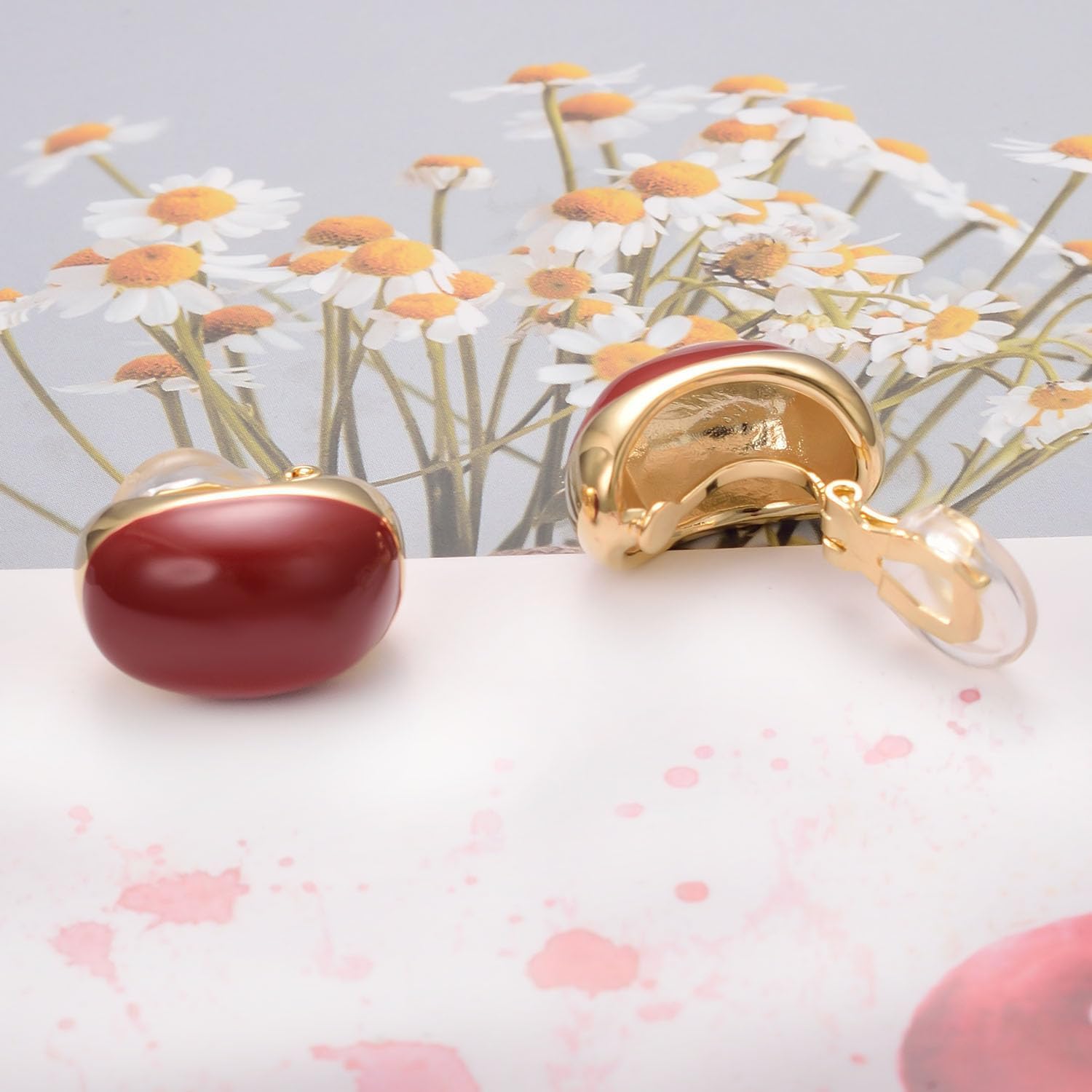 Yoursfs Red/Green Enamel Clip on Earring for Women Gold Clip Oval Clip on Earring non Pierced Trendy Dainty Cute Jewelry - Image 6