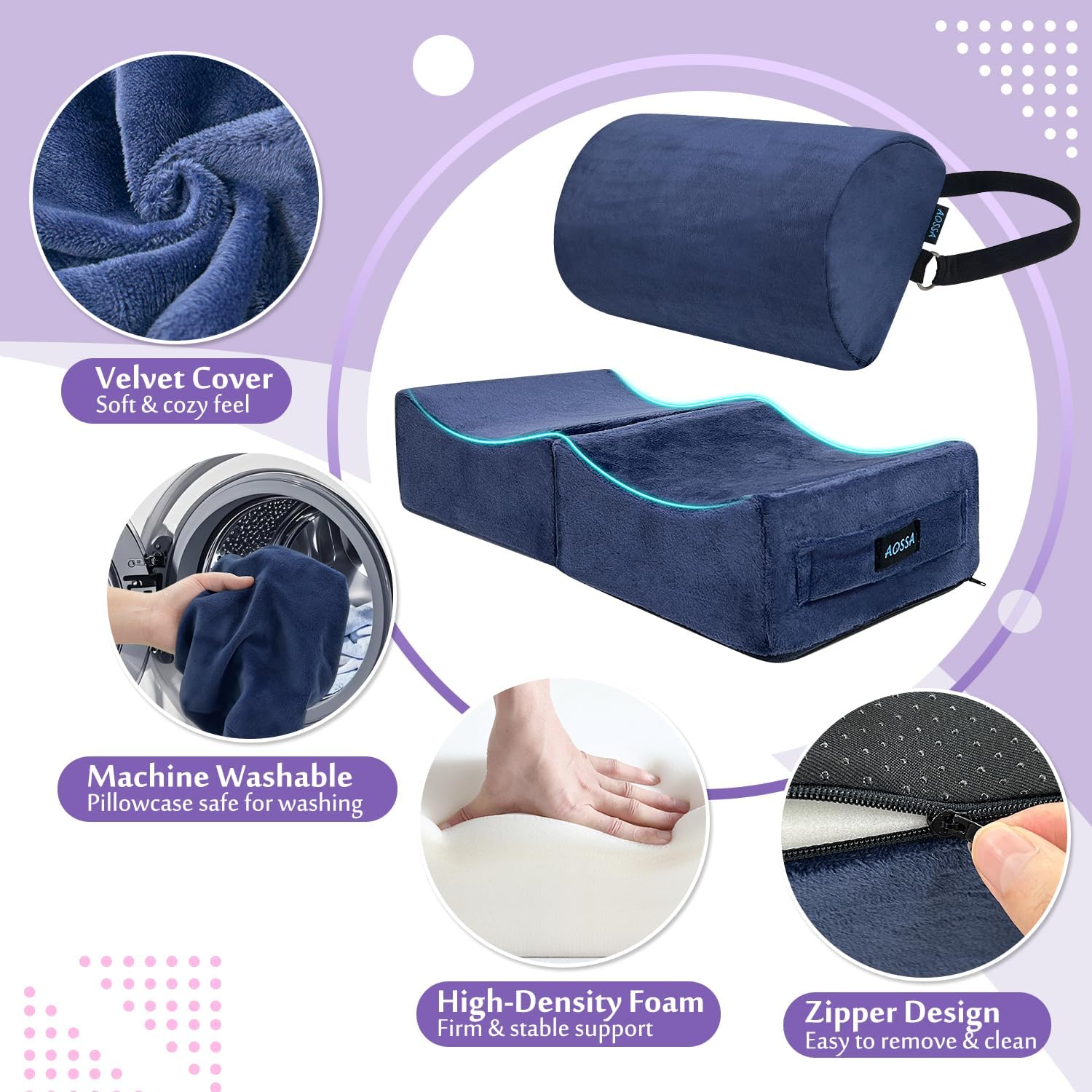 AOSSA BBL Pillow After Surgery, Brazilian Butt Lift Recovery Kit, Booty & Back Support Cushion, Foam Butt Pillows for Sitting Driving, Travel Lifting Seat Cushions, Post Surgery Wedge Pillows (Blue)