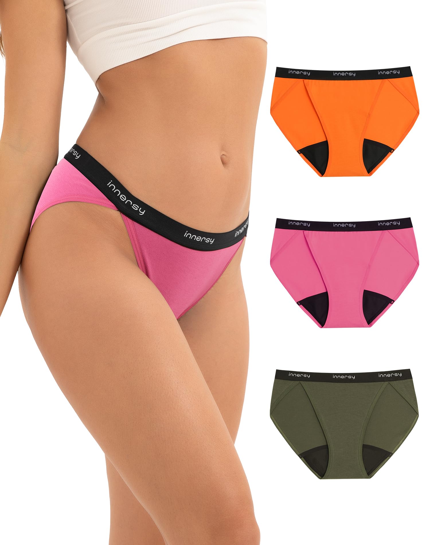 INNERSY Women's Bikini Period Underwear Cotton Menstrual Leakproof Panties 3-Pack: Sunset Forest XX-Large