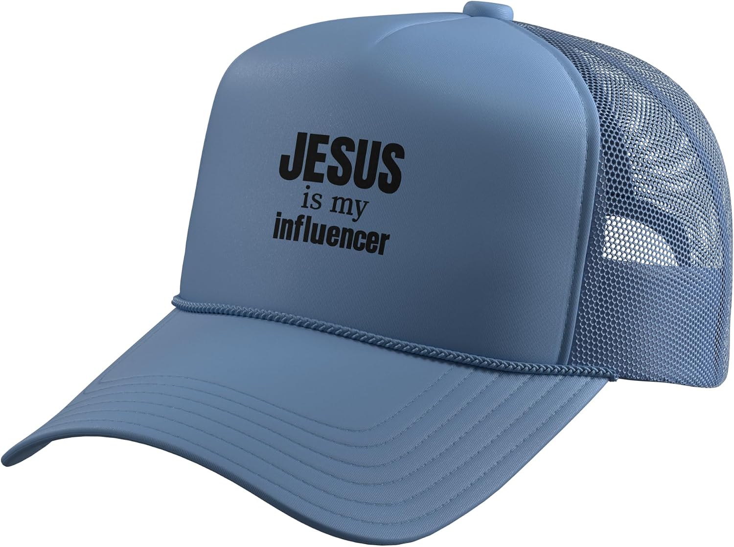 Jesus is My Influencer Modern Christian Faith Design Trucker Hat with Adjustable Mesh Back