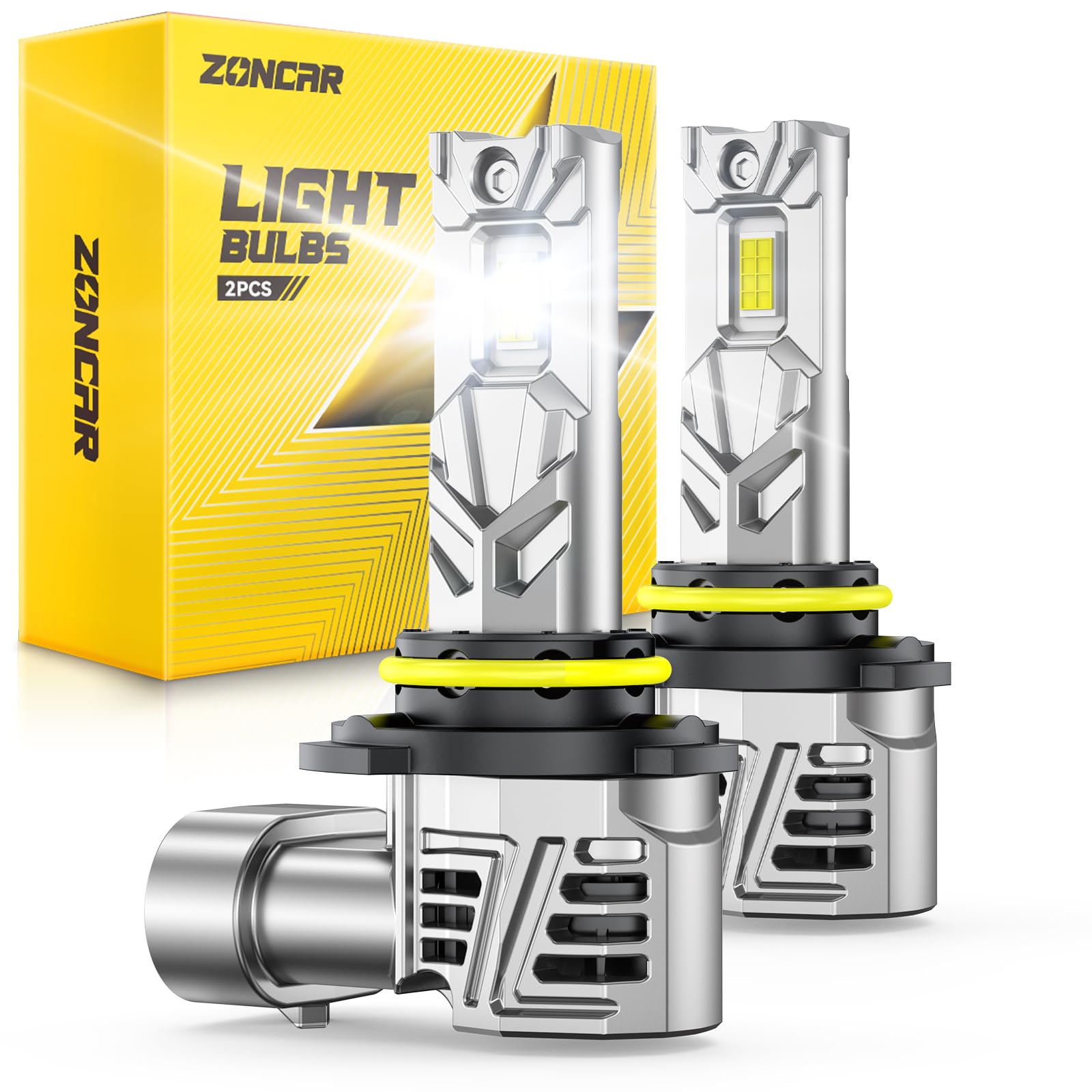 ZonCar 9005 Driving Bulb, 65,000 Lumes Super Birghter, 6500K Cool White, HB3 1:1 Size Quickly Install Bulbs, 500% Heat Dissipation, Up to 80,000Hrs Lifespan, Plug-N-Play Bulbs, Pack of 2