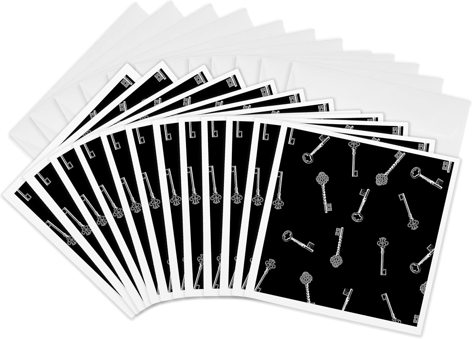 3dRose Greeting Cards, 6 x 6 Inches, Pack of 12, Black Keys Pattern, Antique Skeleton Keys (gc_161513_2)