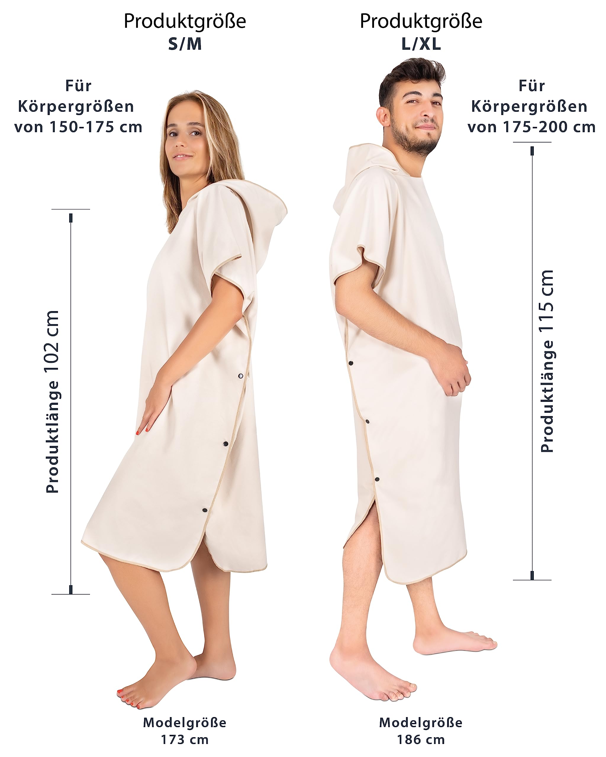 Gräfenstayn Premium Swim Poncho con bottoni a pressione - Öekotex 100 - Accappatoio per uomo e donna - Surf Poncho Beach Poncho Towel -Adult - Microfibra Swimwear (S-M beige)
