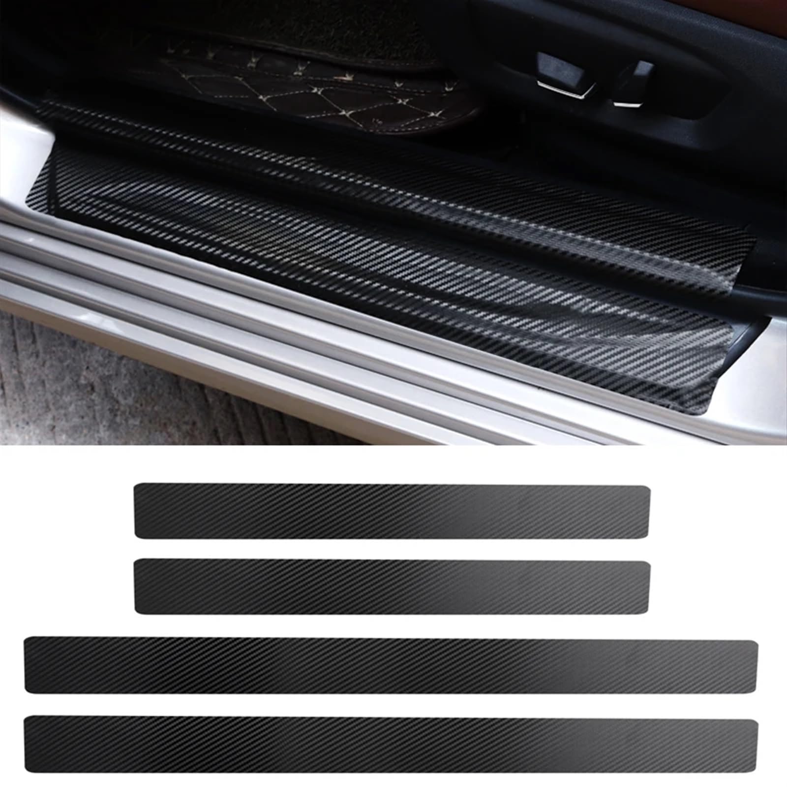 Tira Protectora de Parachoques 4 Pegatinas Negras para Puerta de Coche, Placa Fibra Carbono, para umbral, Cubierta antiarañazos, calcomanía Universal