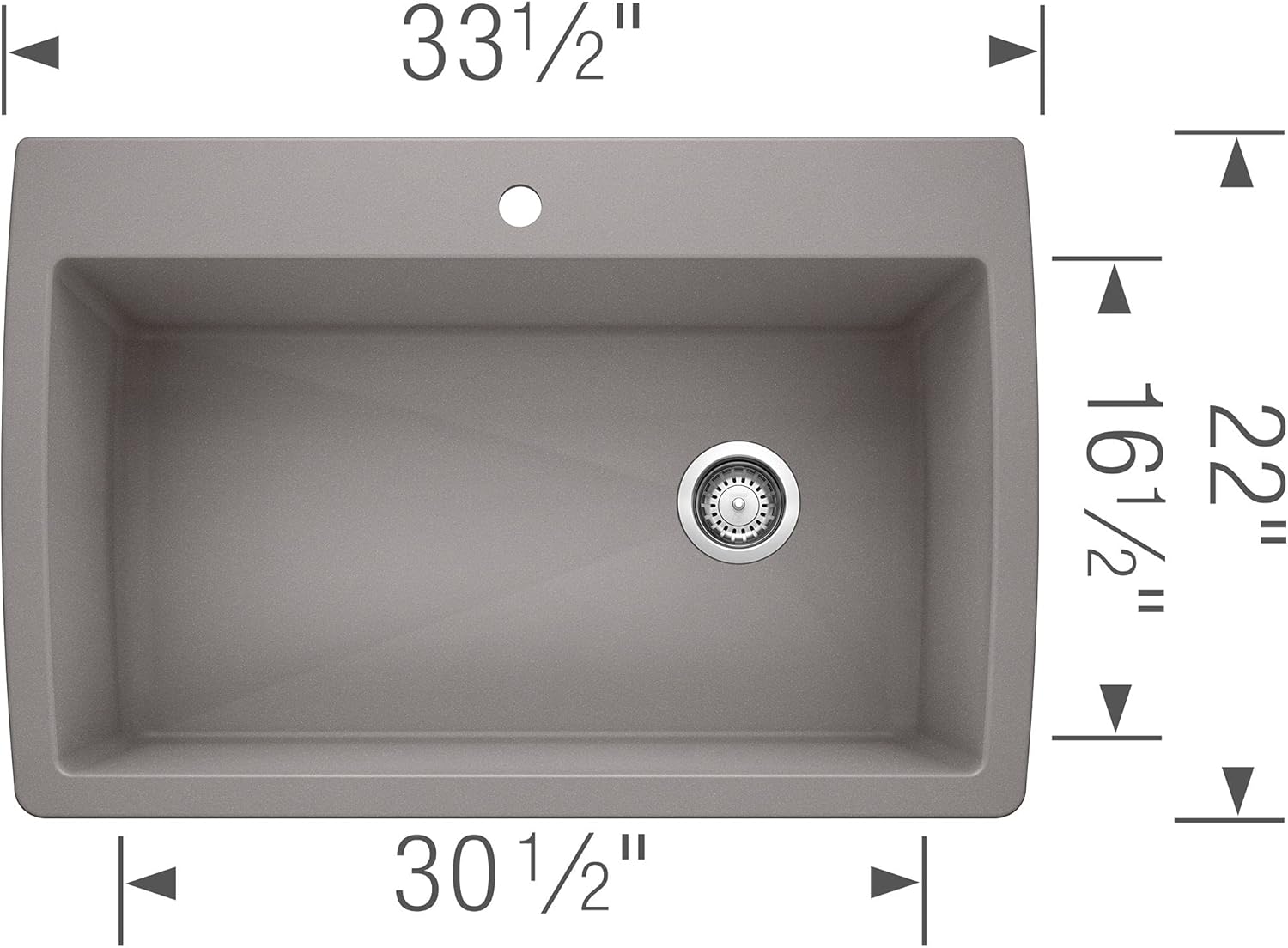 BLANCO, Metallic Gray 441093 DIAMOND SILGRANIT Super Single Drop-In or Undermount Kitchen Sink, 33.5" X 22"