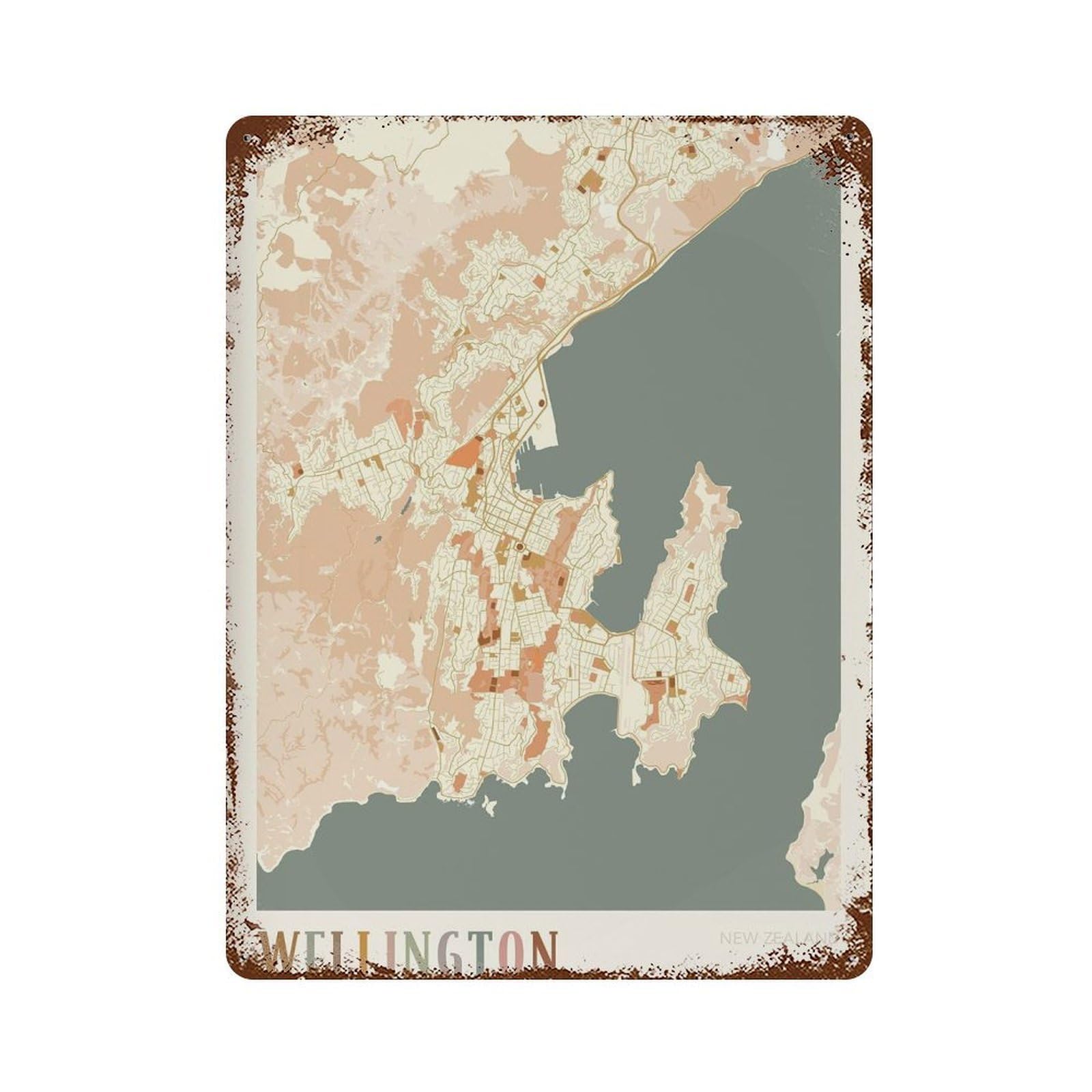 xiaoxiaoshen Wellington Map New Zealand Boho Wall Decor Art Metal Tin Poster Modern Home Decor Art Home Bar Shop Decorations Vintage Sign 40x30cm