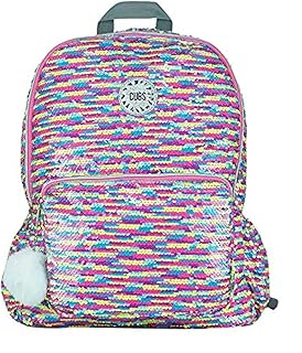 شنطة ظهر مدرسية بجيب أمامي بسوستة مزينة بالترتر مع حزام كتف قابل للتعديل للبنات من كابز - متعددة الألوان