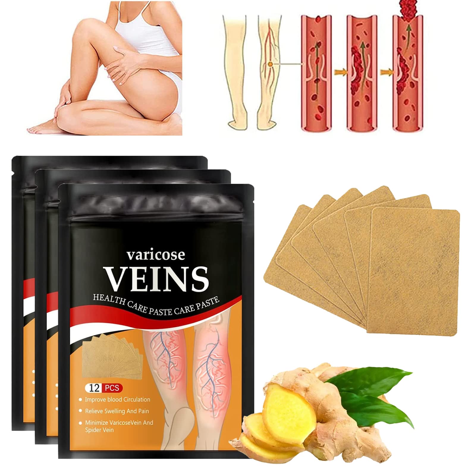 Varicose Veins Patch,Natural Herbal Varicose Vein Health Patch,Relief Leg Pain, Vasculitis, Spider Varicose Vein, Improve Blood Circulation, Soothing Leg Fatigue 36Pcs