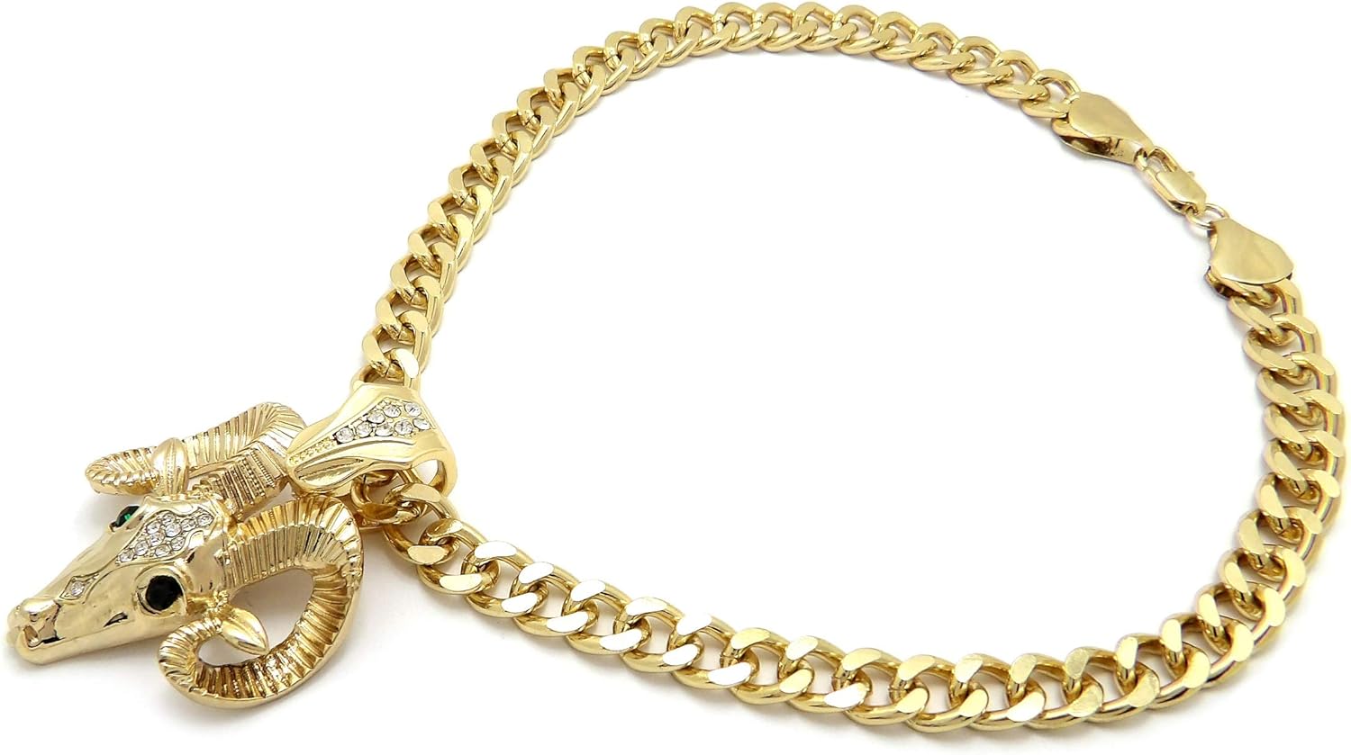 Iced Goat Head Pendant 9mm/18,20",24" Cuban Chain Hip Hop Necklace RC4221 (Gold, 20)