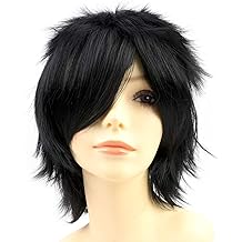 Modernfairy Anime Halloween Wig Dark Black for Cosplay Party, Synthetic Layered Short Hair Wigs with Bangs, Pastel Wigs for Women Men