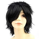 Modernfairy Anime Halloween Wig Dark Black for Cosplay Party, Synthetic Layered Short Hair Wigs with Bangs, Pastel Wigs for Women Men