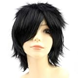Modernfairy Anime Halloween Wig Dark Black for Cosplay Party, Synthetic Layered Short Hair Wigs with Bangs, Pastel Wigs for Women Men