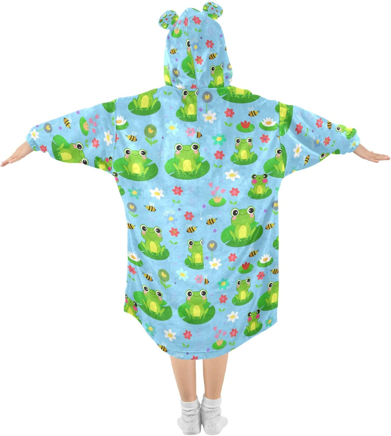 Cute Frog Kids Wearable Blanket Hoodie with Pocket and Sleeves for Toddlers, Cute Hoodies 3-14 Year Girls Boys