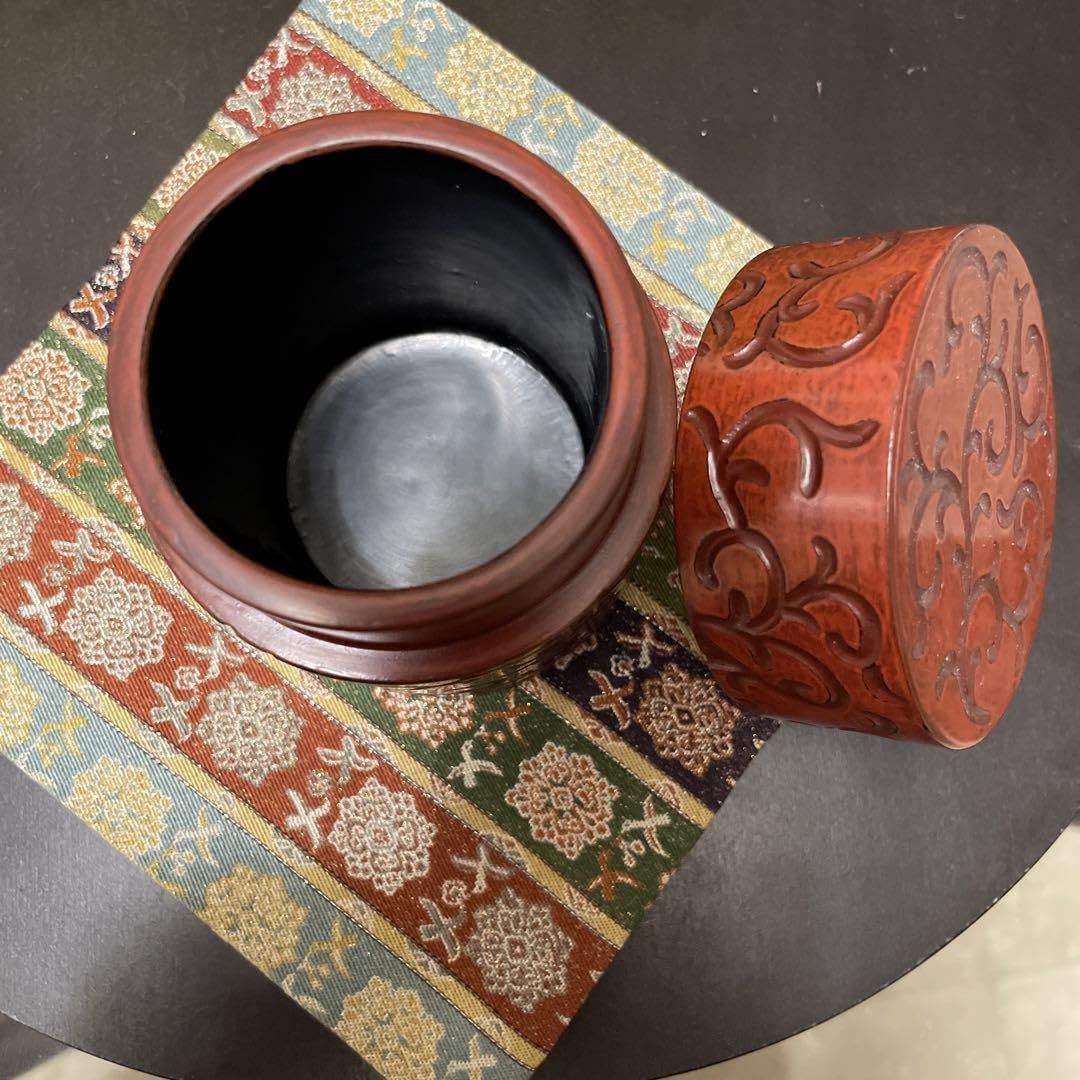 Amazon.co.jp: 鎌倉彫 茶筒 小物入れ 高さ約9センチ︎直径約7