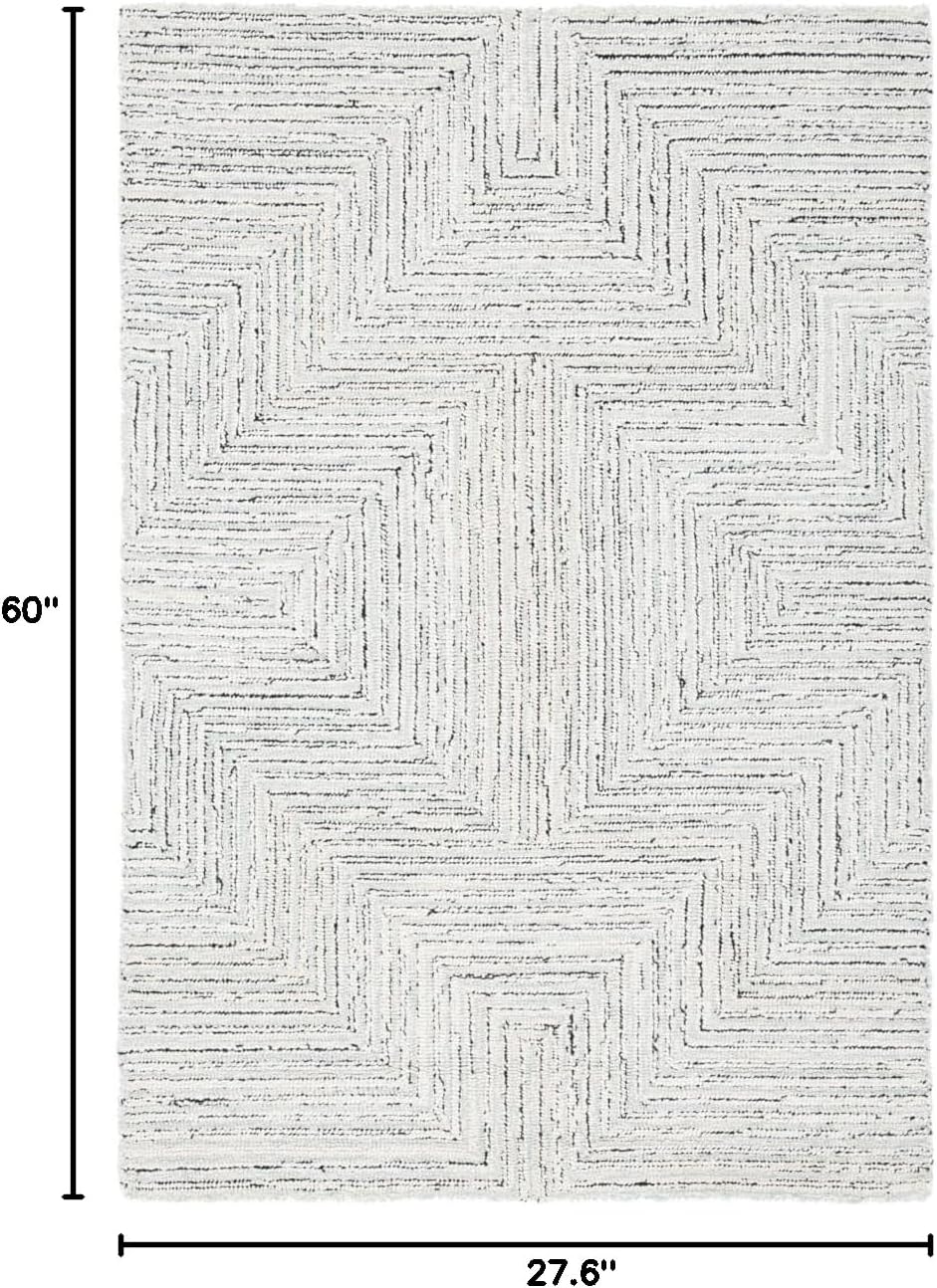 SAFAVIEH Micro-Loop Collection Accent Rug - 2'3" x 5', Light Grey & Ivory, Handmade Wool, Ideal for High Traffic Areas in Entryway, Living Room, Bedroom (MLP176F)