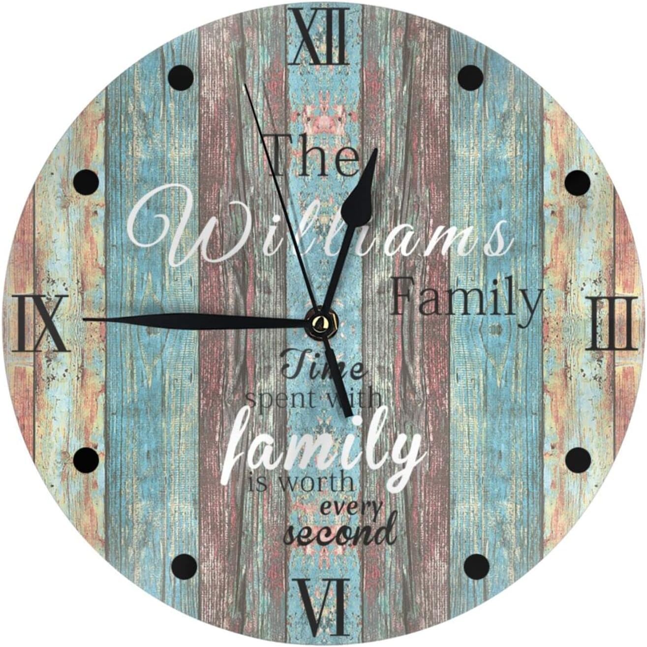 Custom Vintage Wooden Texture Wall Clock, Personalized Round Clock with Family Name, Last Name Clock, Customized Family Clock for Kitchen Living Room Bathroom Christmas Housewarming Gifts - 9.84 inch