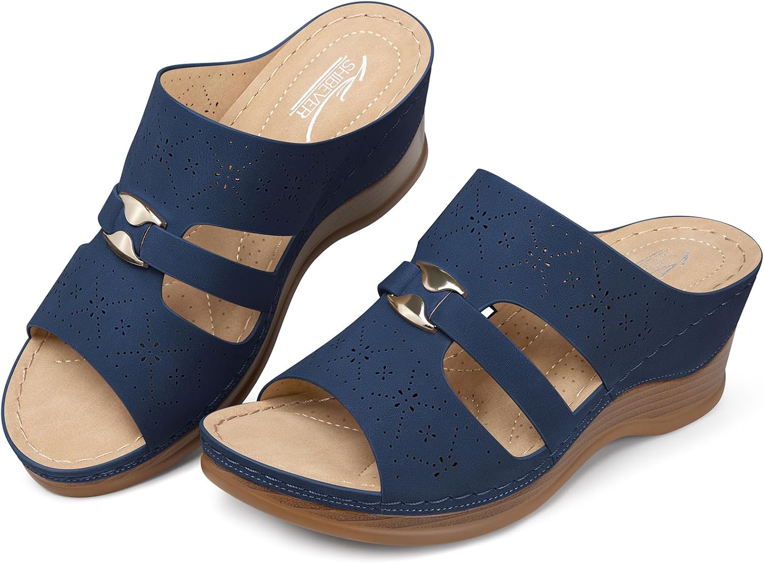 SHIBEVER Wedge Sandals for Women Slip On Platform Wedge Sandal Blue Size 11 - Image 3