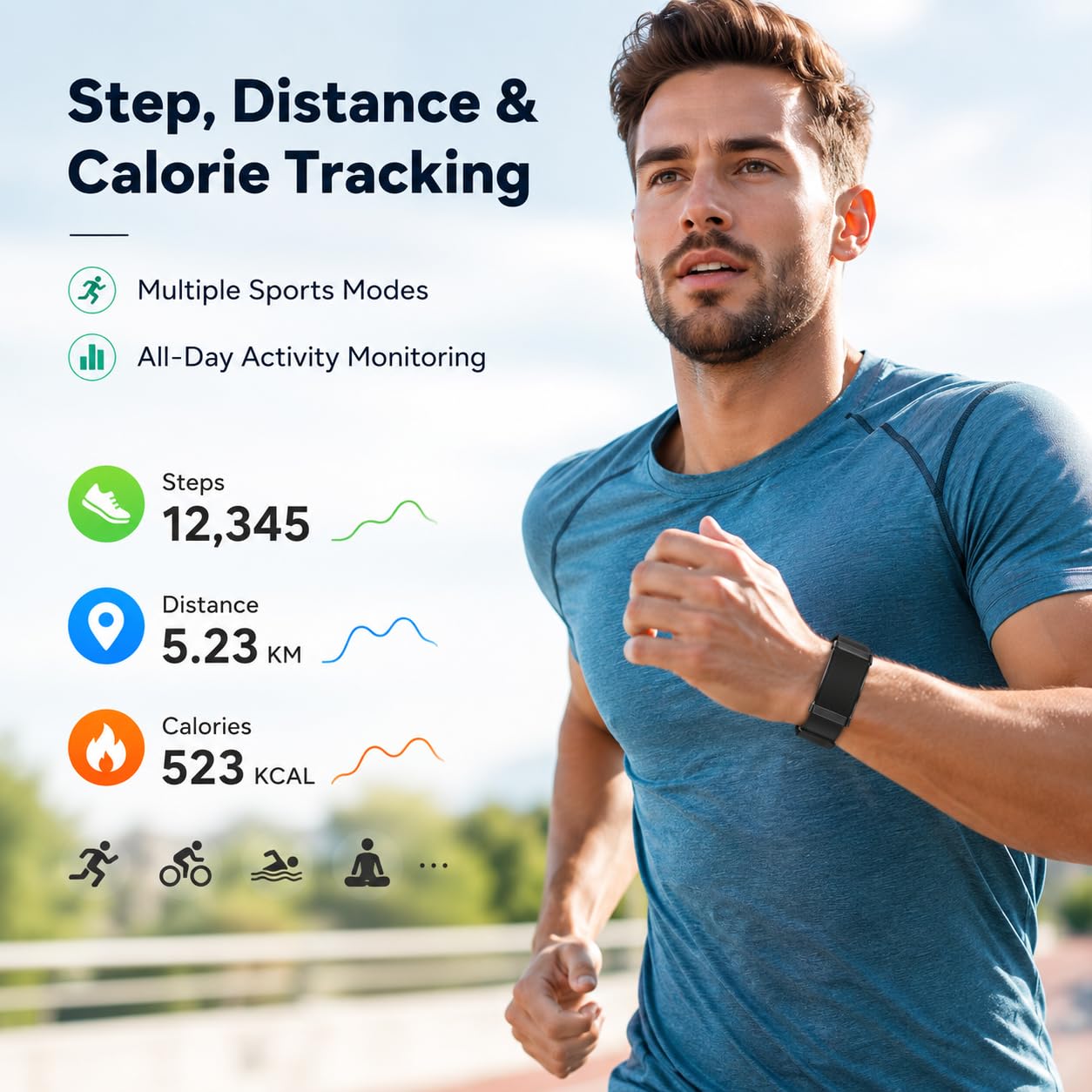 Smart Band Health Band - Pulsera de actividad física sin pantalla, contador de pasos, monitor de frecuencia cardíaca, monitor de sueño, seguimiento de actividad con pasos, distancia, conteo de