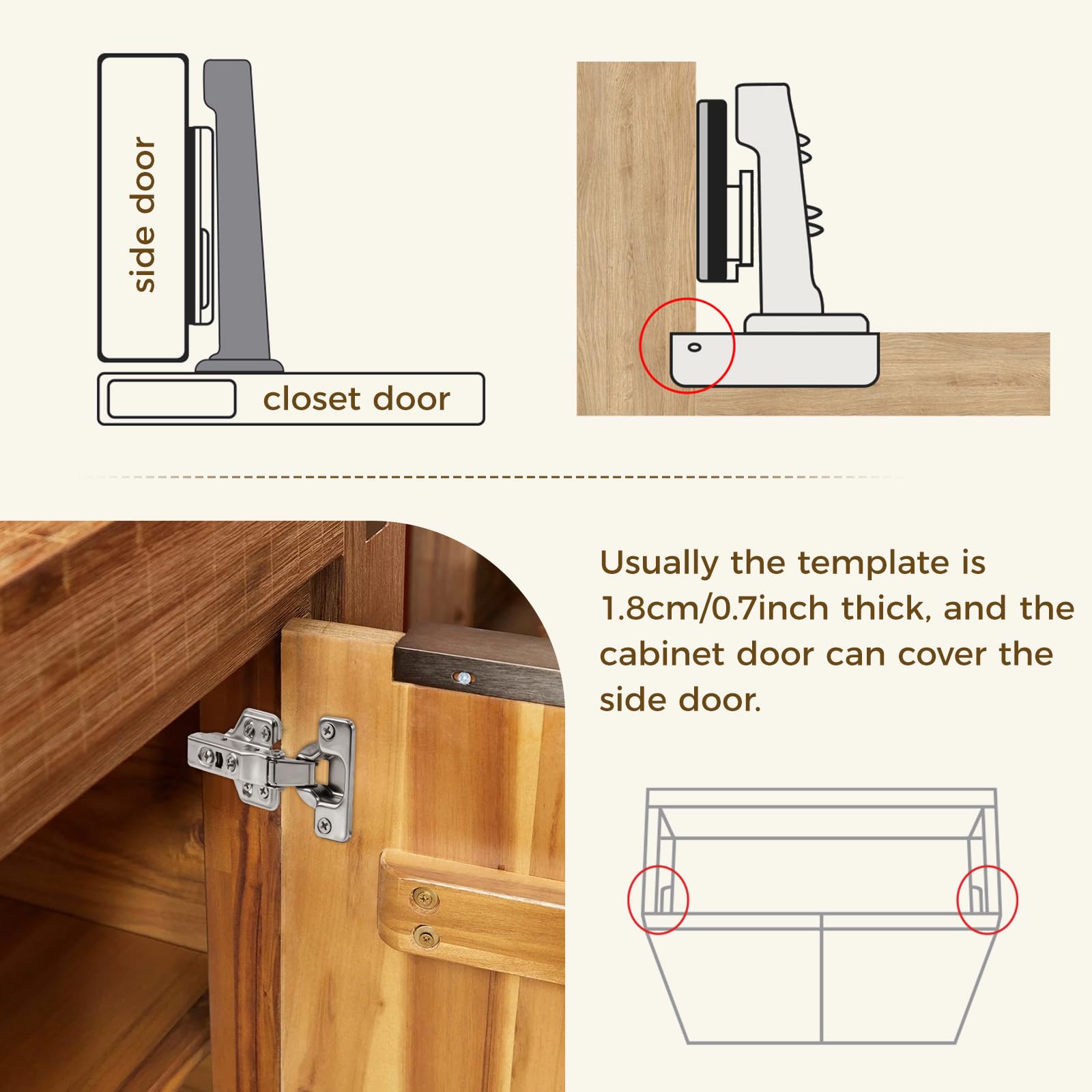 Oderra Cerniere per Ante Cucina con Chiusura Automatica e Ammortizzatore Idraulico, 2 Pezzi, 105 Gradi, per Mobili/Armadio, Facile Installazione, Cerniere a Scomparsa per Porte