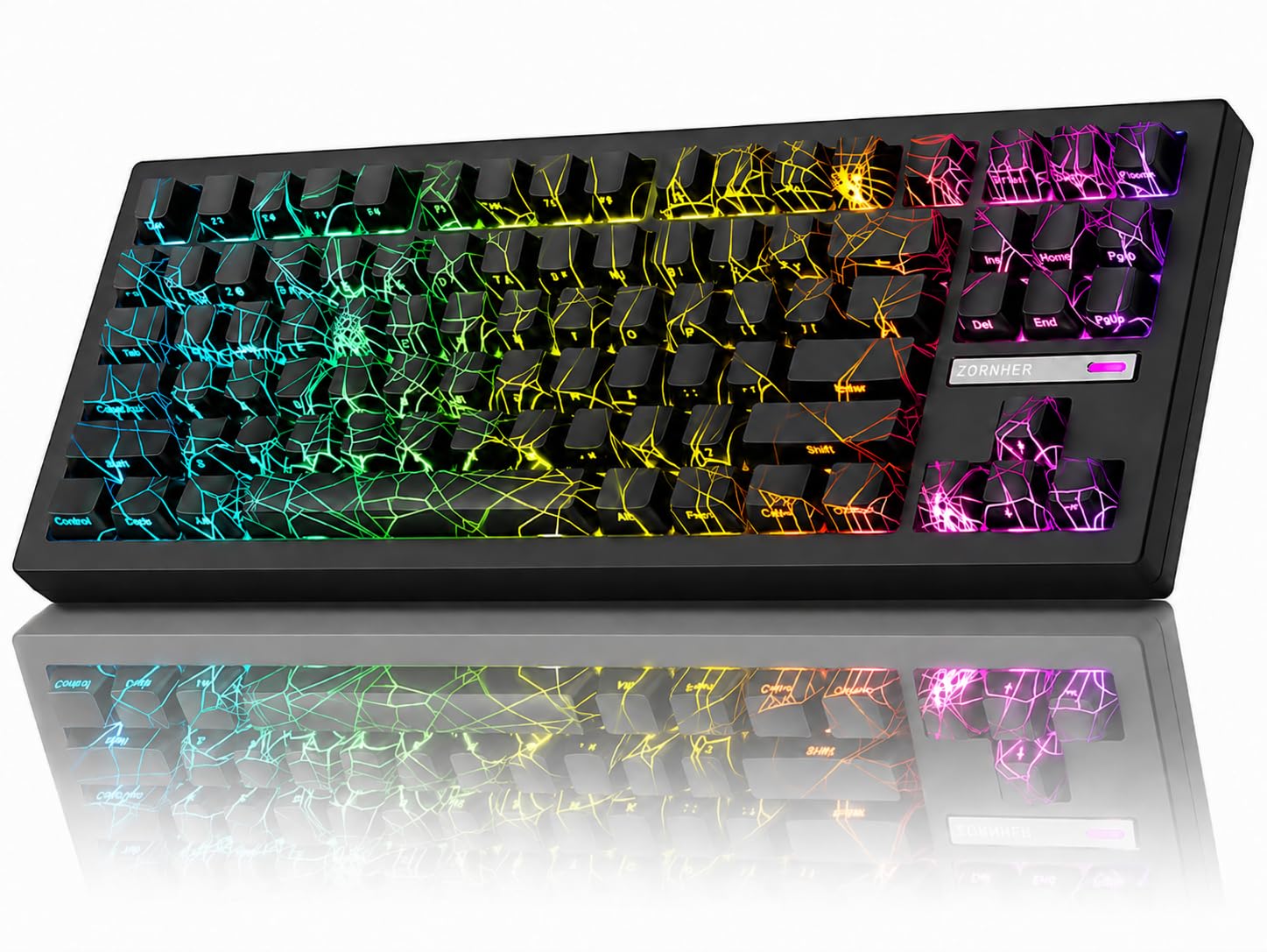 ZORNHER ZH870 Wireless Mechanical Gaming Keyboard,80% Black Custom Creamy Sound Keyboard with Spider Web IMD PC Keycaps,Pre-lubed Linear Switches,Hot-Swappable,RGB Backlit,2.4GHz/USB-C/BT5.0-picture-15