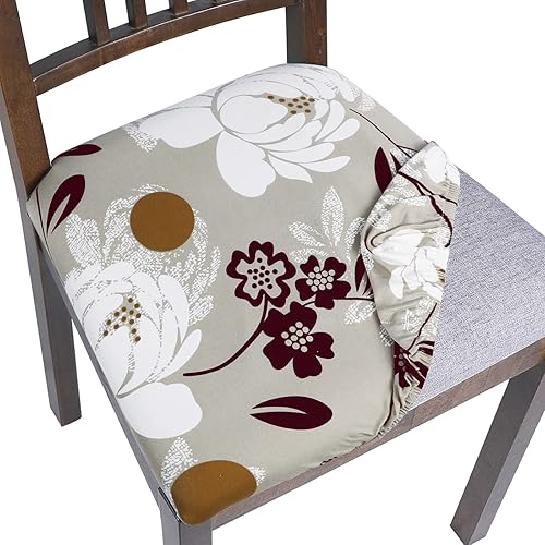 Miniatura 35 de SearchI Juego de 4 fundas de asiento impermeables para sillas de comedor, fundas de asiento elásticas de jacquard para sillas de cocina, extraíbles