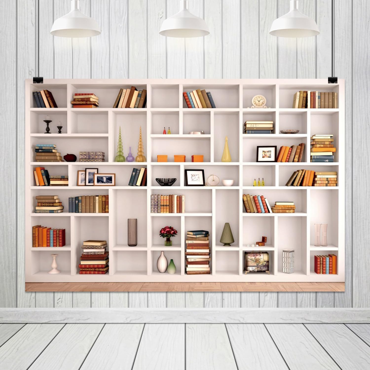 10x8ft White Bookshelf Backdrop Bookcase Office Decor for Video Conference Zoom Backdrop Home Office Students Teachers Portrait Photoshoot Photo Studio Props