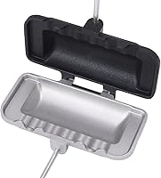 Vista 9 de Fdit Sartén de doble cara para hornear de aleación de aluminio, sartén para sándwiches con mango de madera maciza, tostadora antiadherente