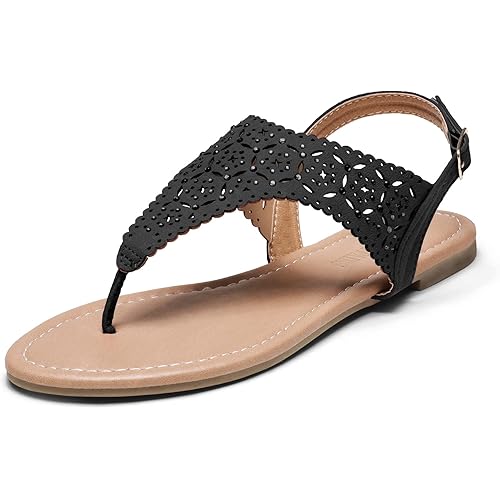 DREAM PAIRS Women's Rhinestone Casual Wear Cute Gladiator Flat Sandals Beach Dressy T-Strap Thong Sandals