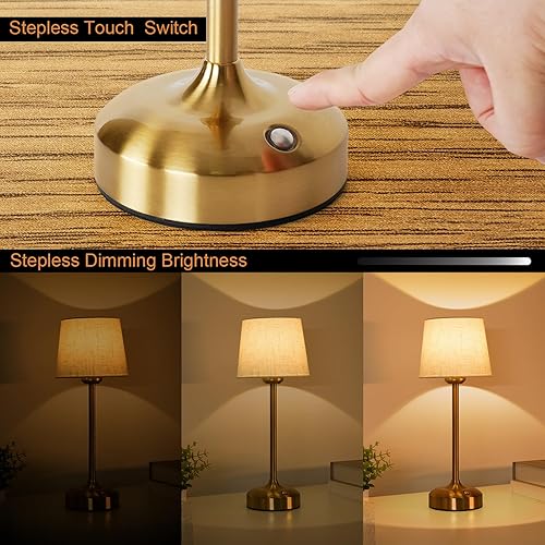 Vista 4 de YAYZA! Lámpara de mesa inalámbrica de altura ajustable, pantalla de tela, 7500 mAh, recargable, LED, inalámbrico, táctil, luz nocturna, atenuación