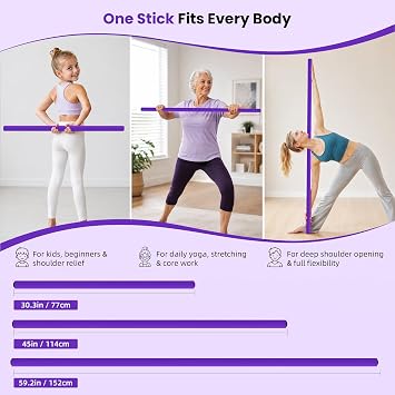5ft Yoga Stick, Sturdy Steel Mobility Exercise Stick 3 Adjustable Length
