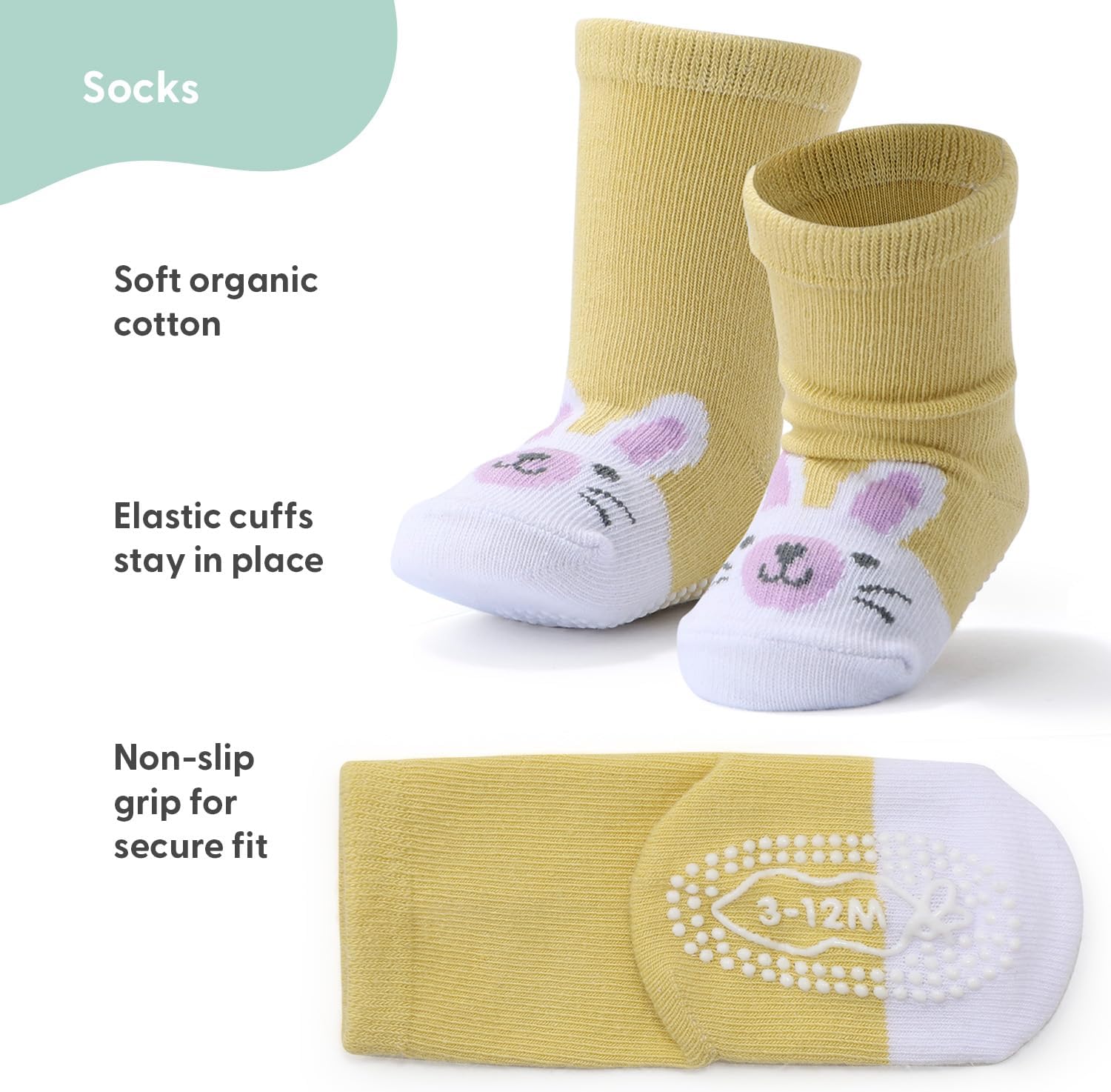 The Peanutshell Organic Baby Girl Socks 0-24 Months Set of 12 - Non-Slip Grip, Soft Cotton Newborn & Toddler Socks - Pastel - Image 3