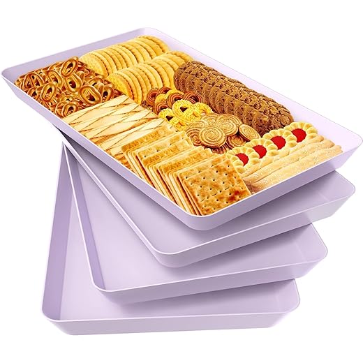 WOWBOX 4 pcs Serving Tray for Entertaining, Serving Platters for Snacks, Fruit, Cookies, Dessert, Reusable Plastic Trays for Serving Food and Pantry Organization in Kitchen & for Parties, (Purple)