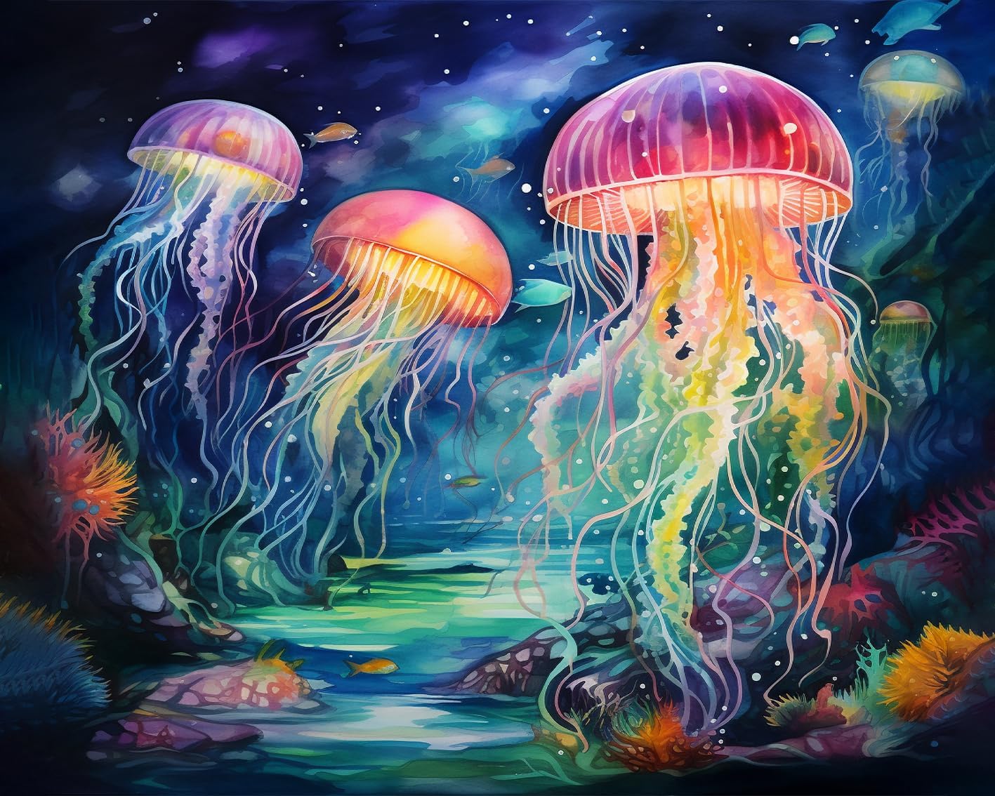 TUMOVO Paint by Numbers for Adults Beginner Jellyfish Paint by Number Kits DIY Acrylic Painting for Adults Kids Paint by Number Underwater World Abstract Paint by Number Arts Craft, 16 x20 Inch