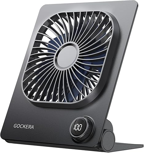 Ventilador de escritorio, ventilador ultrafino de 6.61 pulgadas con batería de 5000 mAh con viento potente, 100 velocidades ajustables y pantalla