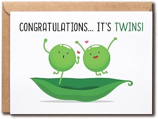 Congratulations It's Twins Card - Cute - Peas Baby Shower Card - New Baby - Pregnancy - Mom To Be - Parents To Be - Funny