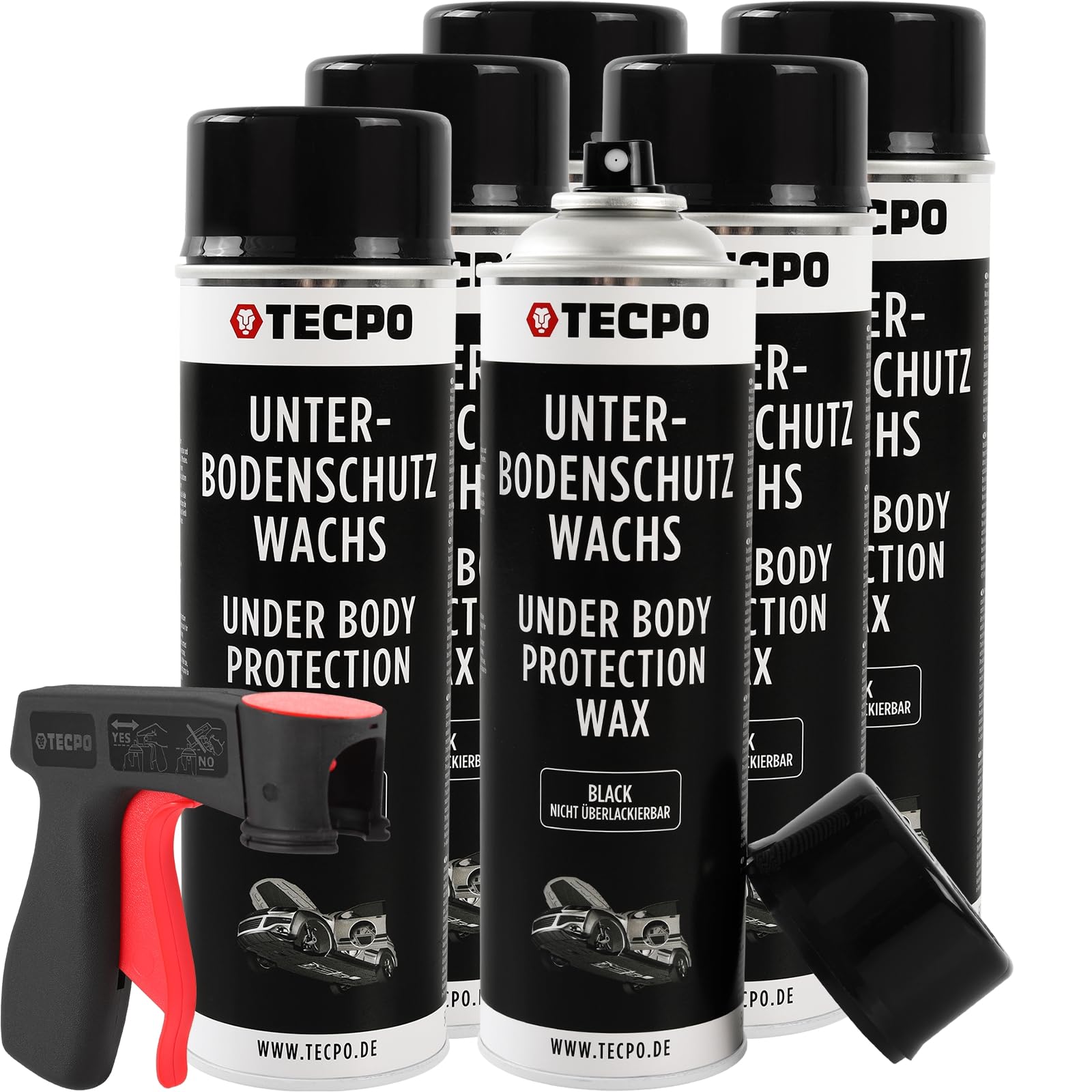 TECPO Wachs Unterbodenschutz Spray, 6X 500ml mit Handgriff Unterbodenschutzwachs Karosserieschutz Wachsunterbodenschutz Steinschlagschutz Wax Schutzwachs Rostschutz