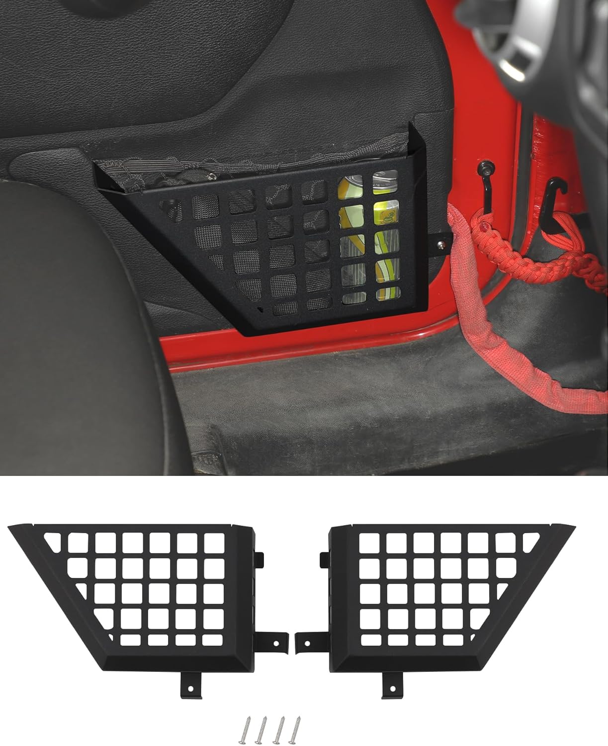 Metal Front Door Storage Pockets Box for 2011-2017 Jeep Wrangler JK JKU 2/4 Door 2pcs Door Side Insert Organizer for Jeep Wrangler JK Interior Door Storage Expansion Accessories, Black