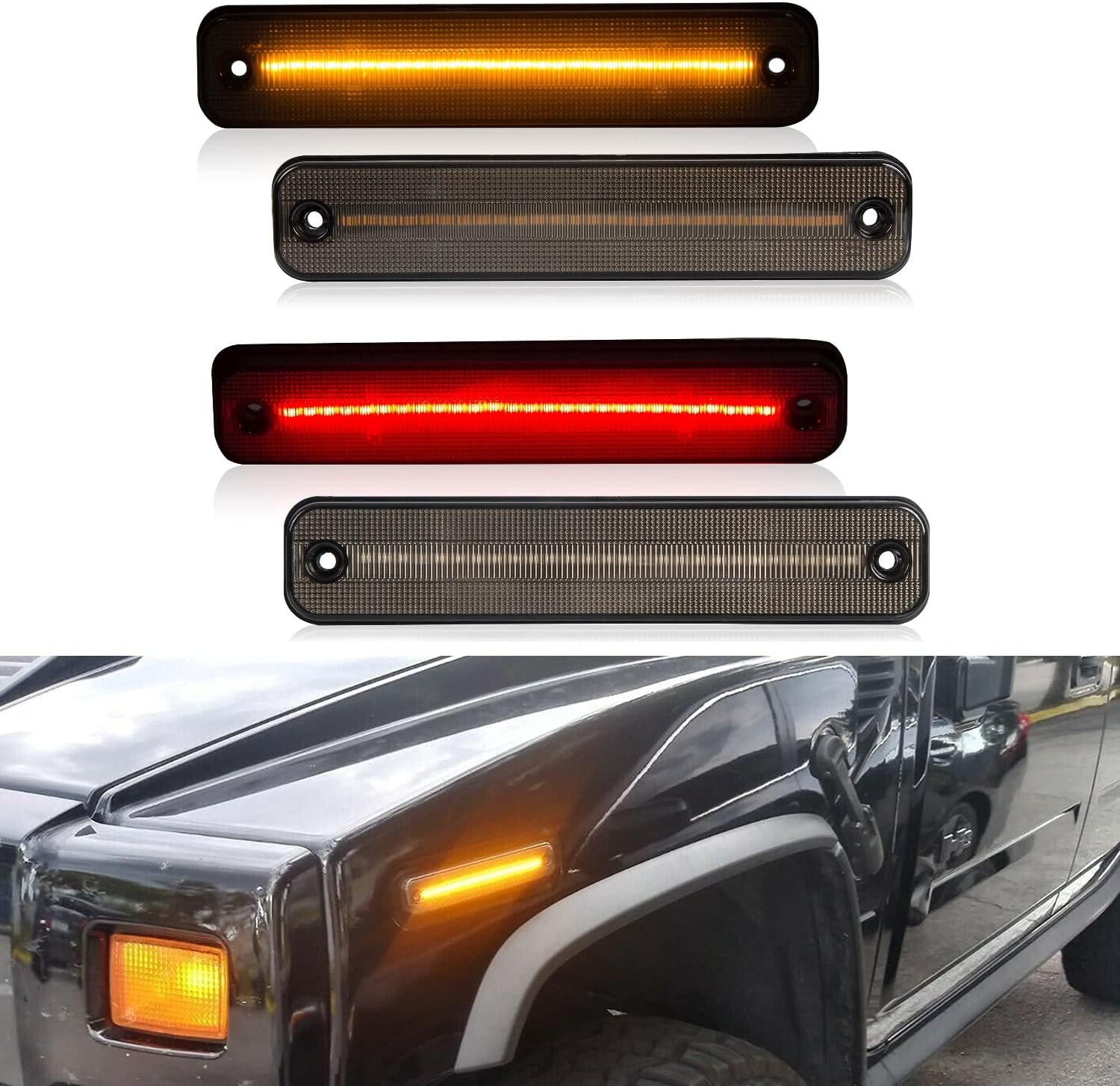 LED Side Marker Light Compatible with 2003-2009 Hummer H2 Front Rear Fender Lamp Turn Signal Lights Lamps Left Right 4Pcs Replacement for 25952319