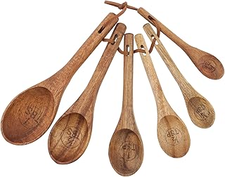 Mewutal 6pcs Wood Measuring Spoons and Scoops Set Small Wooden Tablespoons Teaspoons Multipurpose Coffee Scoops Retro Natural Wood Measuring Scoops for Dry Ingredients Ground Beans Spice (6 Size)