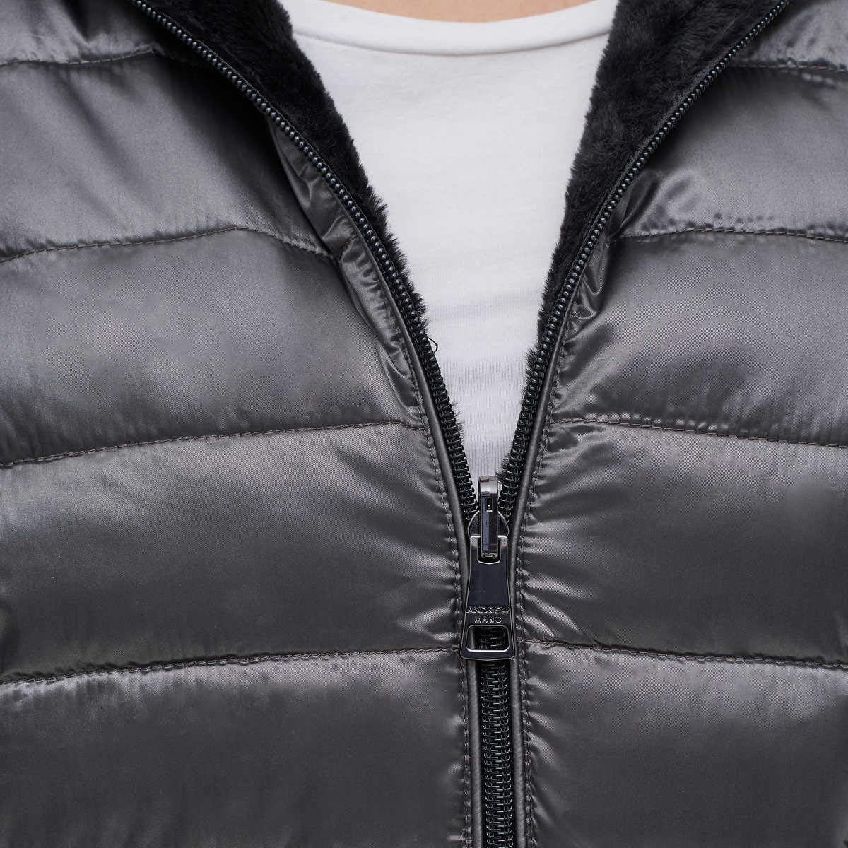 Andrew Marc Ladies' Ultra Soft Attached Hood Reversible Jacket (S, Shine Granite)