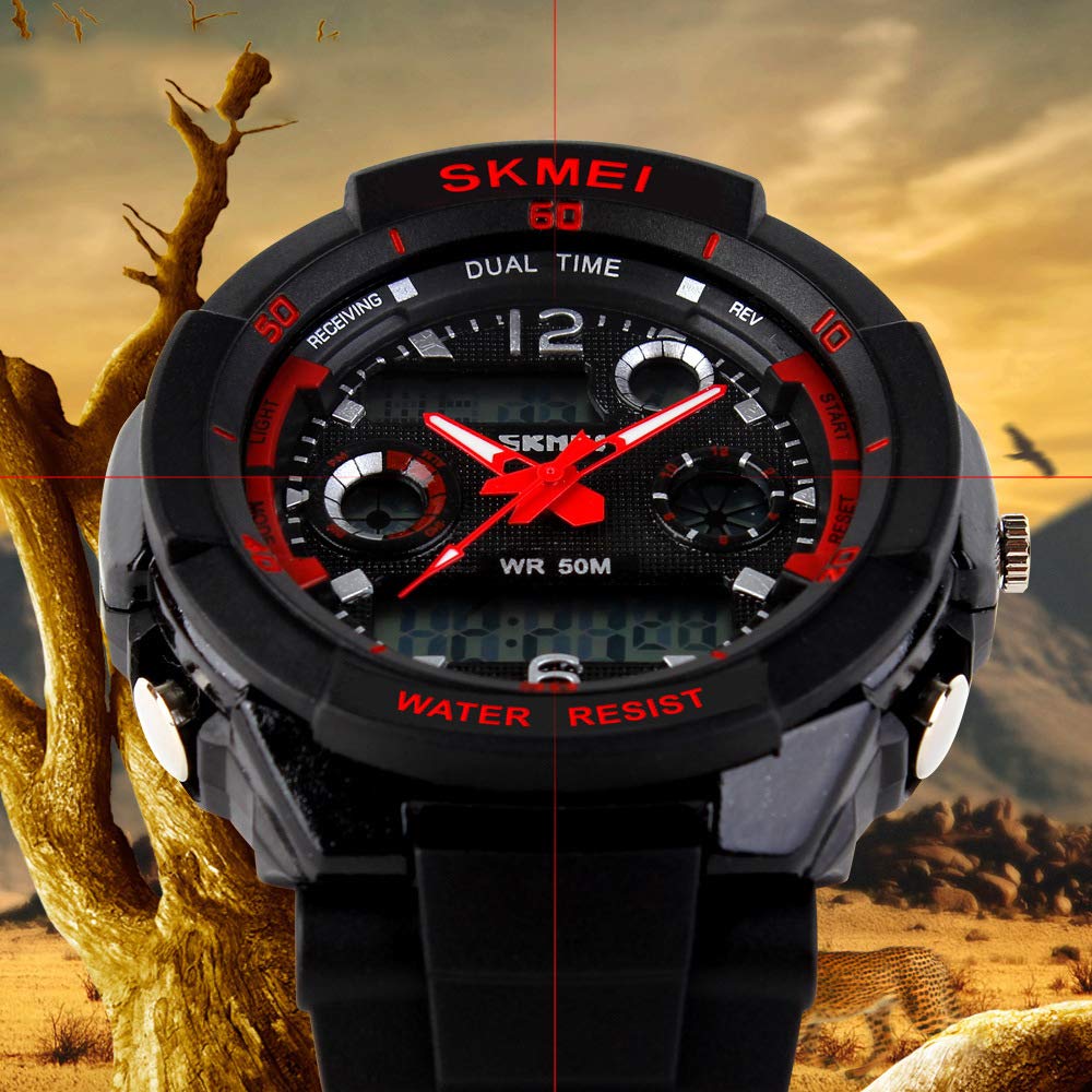 MASTOP Reloj digital de cuarzo analógico para hombre, multifuncional, resistente a los golpes y al agua, pantalla LED