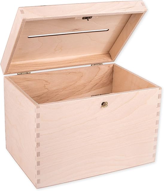 Unfinished Lockable Wooden Wedding Card Box, Decoration, Organisation, Large Natural Wood Craftsmanship, Rustic Home Decor, Keepsake, Chest 29 x 25 x 15 cm.