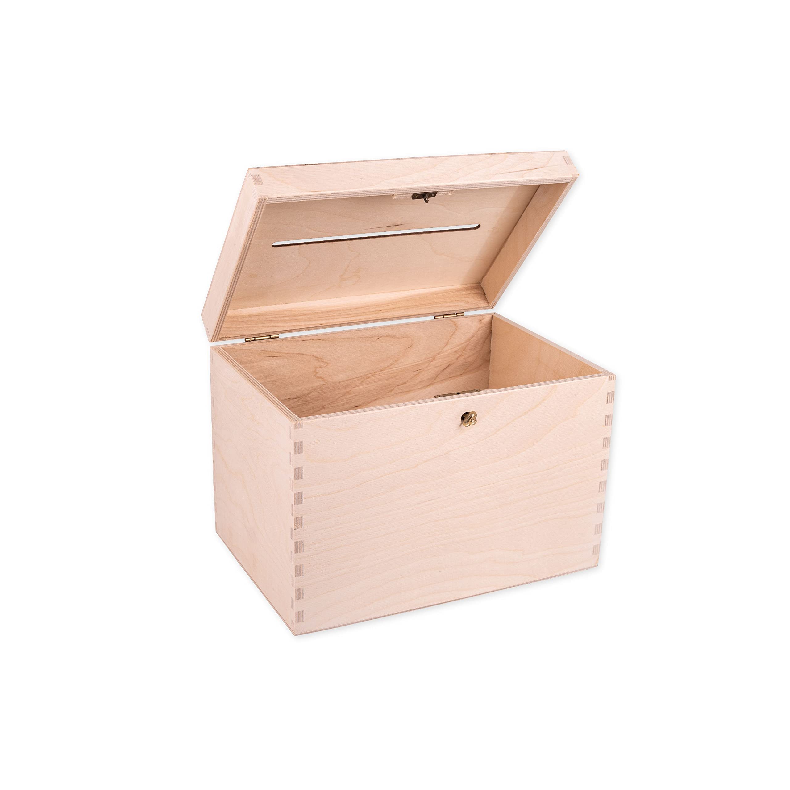 Decocraft Natural Unfinished Lockable Wooden Wedding Card Box, Decoration, Organisation, Large Wood Craftsmanship, Rustic Home Decor, Keepsake, Chest 29 X 25 X 15 Cm.