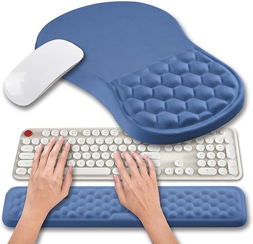 Miniatura 24 de Hokafenle Juego de alfombrilla de mouse ergonómica 2 en 1 con soporte para muñeca y reposamuñecas para teclado de computadora, con diseño de gel