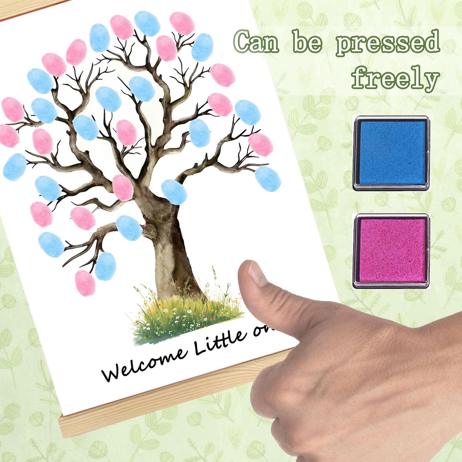 Gender Reveal Fingerprint Tree Canvas Guest Book, Baby Shower Decorations, Thumbprint Hanging Painting, Party Supplies (A, 4)